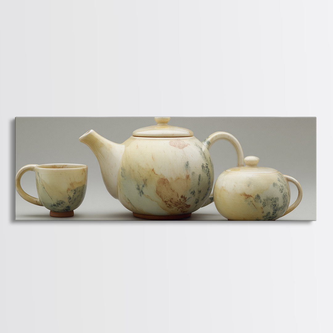 Porcelain Teapot and Scones Canvas Print, Bed and Breakfast Art, Wall Decor, Living Room Decor, Fine Art, Dopamine Decor, BAB-3x1-76