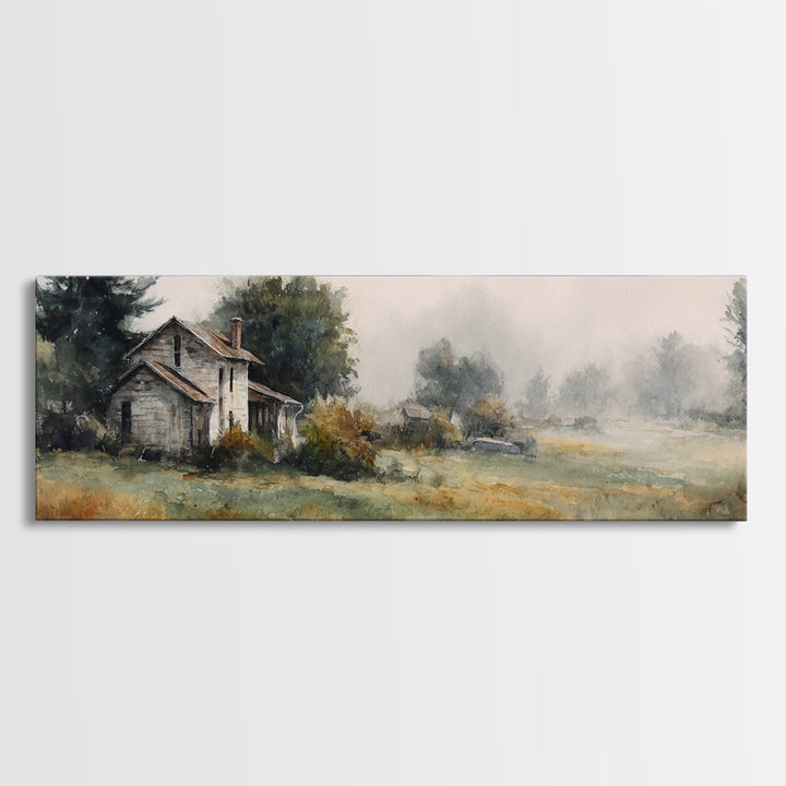 Old Farmhouse Landscape Canvas Print, Bed and Breakfast Art, Digital Art, Living Room Decor, Fine Art, Bedroom Wall Art, BAB-3x1-95