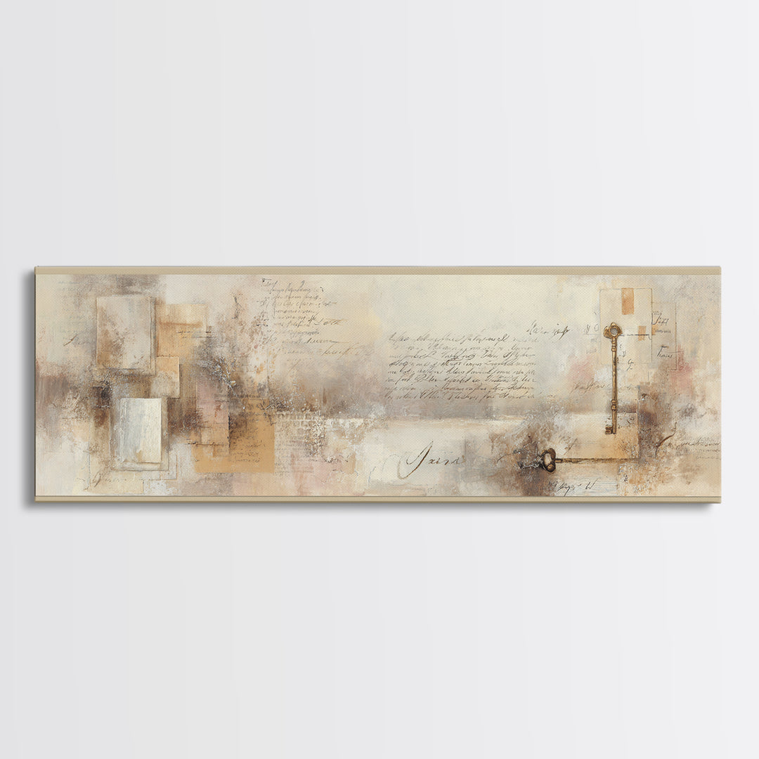 Antique Key and Handwritten Letter Arrangement Without Canvas Print, Bed and Breakfast Art, Luxury Decor, Living Room Decor, BAB-3x1-97