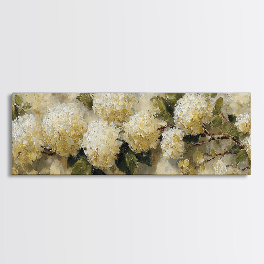 Sunlit Hydrangeas on a Windowsill Canvas Print, Bed and Breakfast Art, Coffee Wall Art, Living Room Decor, Fine Art, BAB-3x1-98