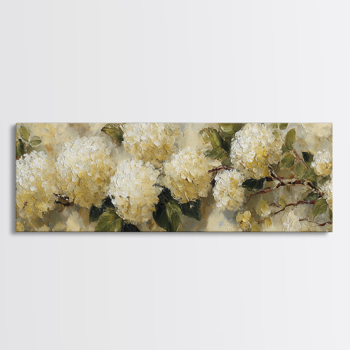 Sunlit Hydrangeas on a Windowsill Canvas Print, Bed and Breakfast Art, Coffee Wall Art, Living Room Decor, Fine Art, BAB-3x1-98