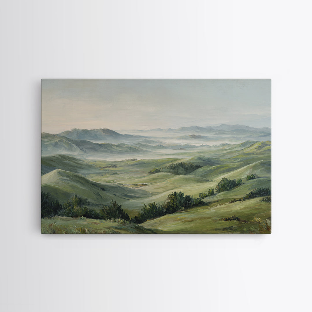Classic Landscape with Rolling Green Hills Framed Canvas Print, Bed and Breakfast Art, Wall Art, Living Room Decor, Fine Art, BAB-3x2-100