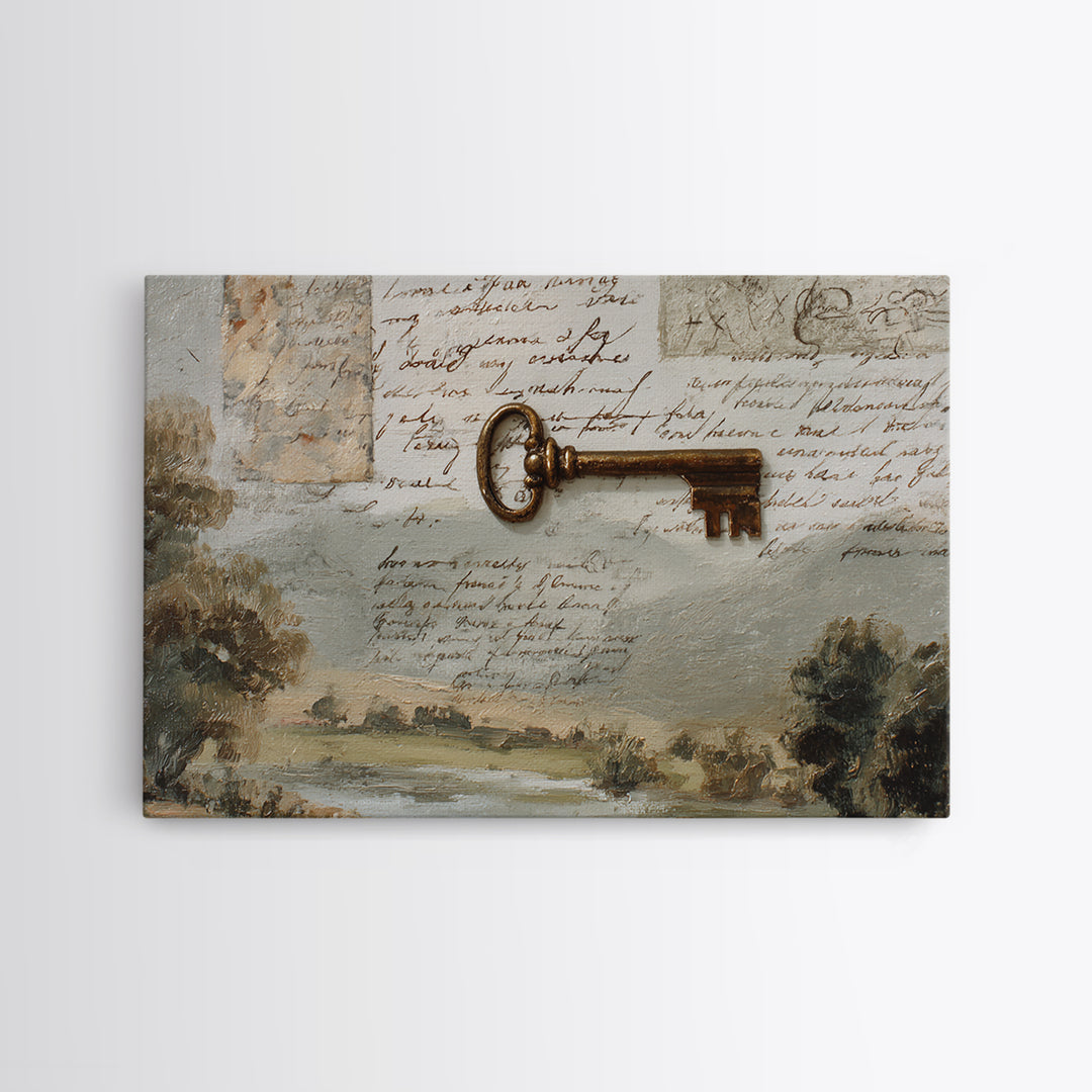 Antique Key and Handwritten Letter Arrangement Without Canvas Print, Bed and Breakfast Art, Coffee Art, Living Room Decor, BAB-3x2-13