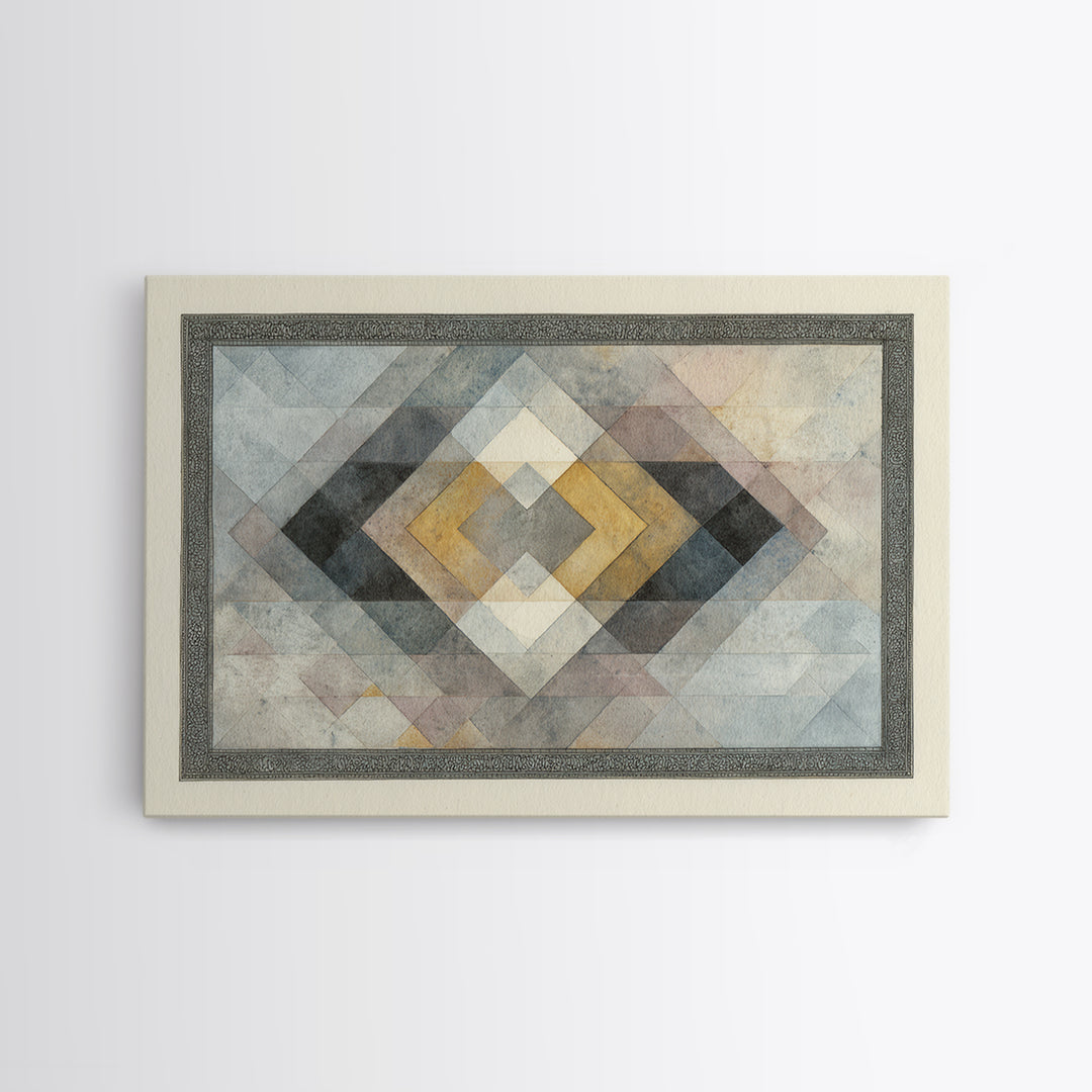 Quilt Pattern Folk Art Composition Framed Canvas Print, Bed and Breakfast Art, Bedroom Wall Art, Living Room Decor, Fine Art, BAB-3x2-15