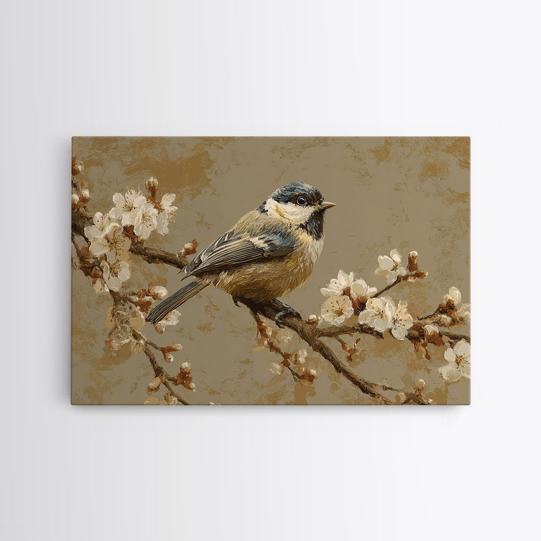 Small Bird on a Flowering Branch Framed Canvas Print, Bed and Breakfast Art, Printable Art, Living Room Decor, Watercolor Art, BAB-3x2-18