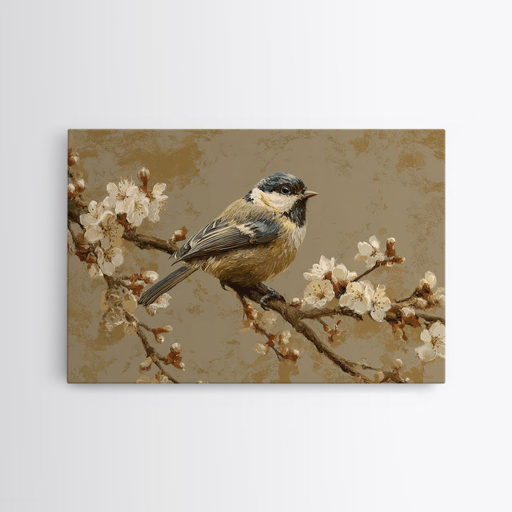 Small Bird on a Flowering Branch Framed Canvas Print, Bed and Breakfast Art, Printable Art, Living Room Decor, Watercolor Art, BAB-3x2-18