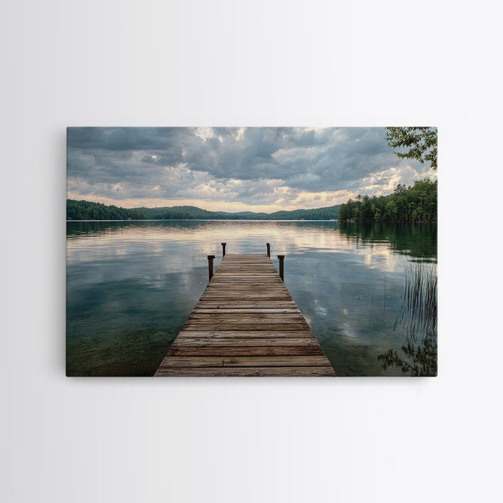 Quiet Lake Dock at Early Morning Framed Canvas Print, Bed and Breakfast Art, Canvas Wall Art, Living Room Decor, Fine Art, BAB-3x2-2