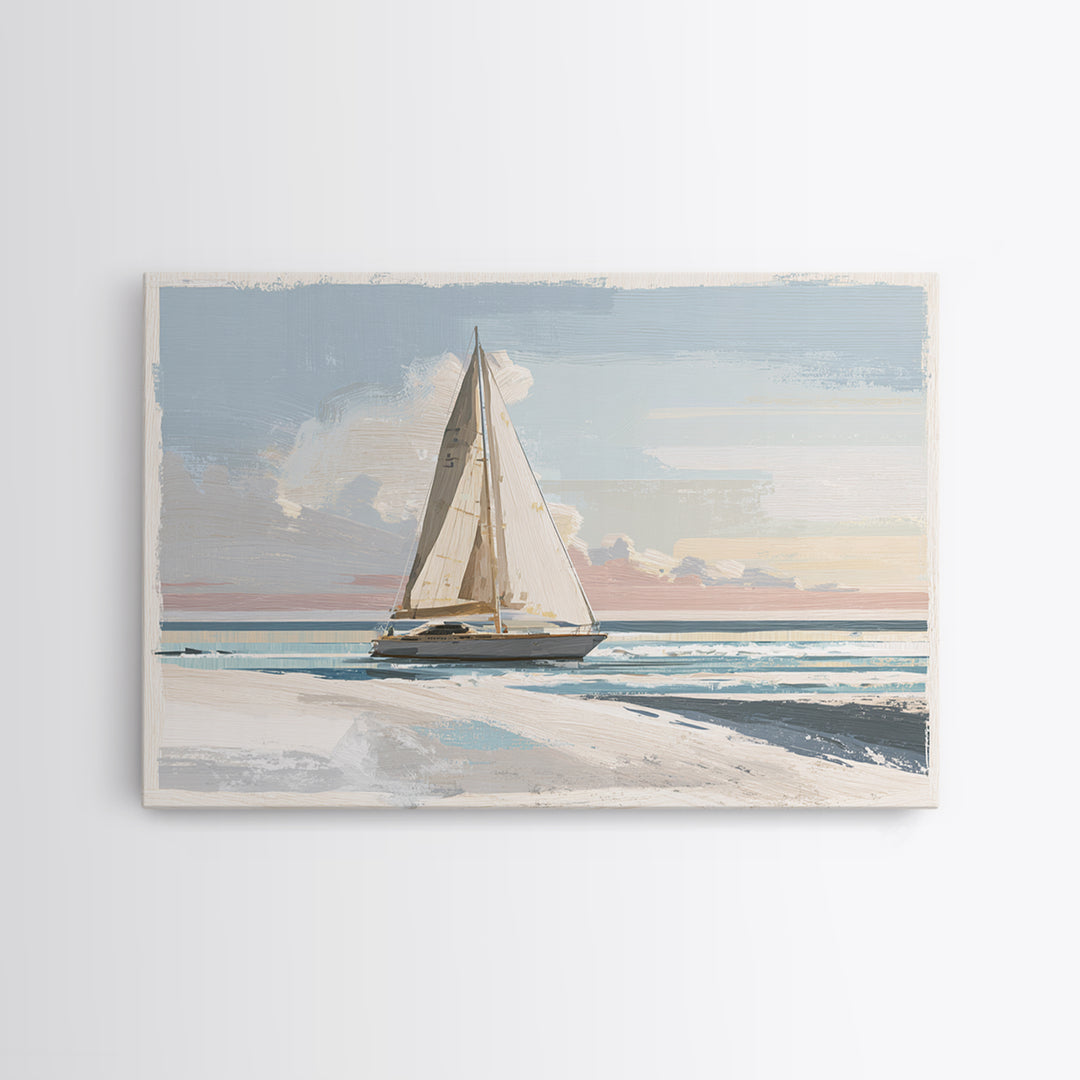 Coastal Inn Sailboat at Sunrise Canvas Print, Bed and Breakfast Art, Farmhouse Wall Art, Living Room Decor, Fine Art, BAB-3x2-21