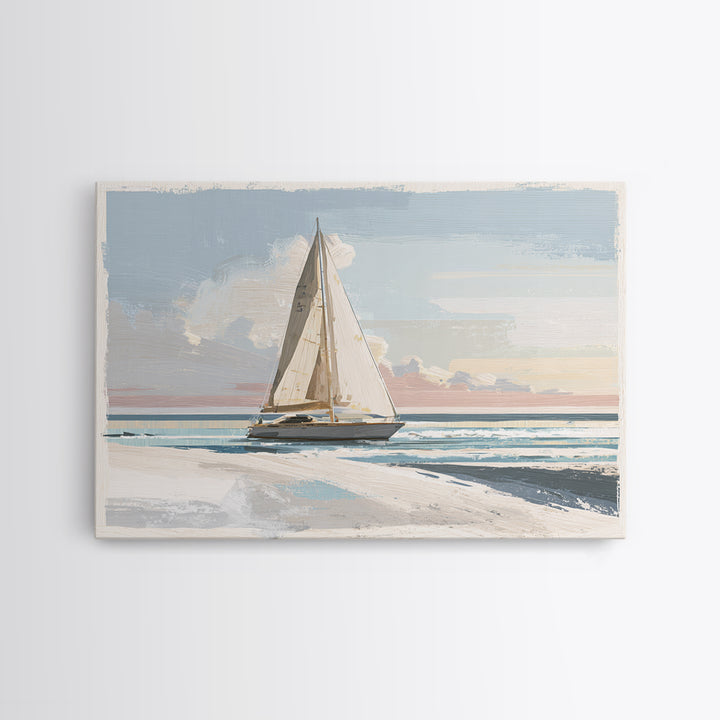 Coastal Inn Sailboat at Sunrise Canvas Print, Bed and Breakfast Art, Farmhouse Wall Art, Living Room Decor, Fine Art, BAB-3x2-21