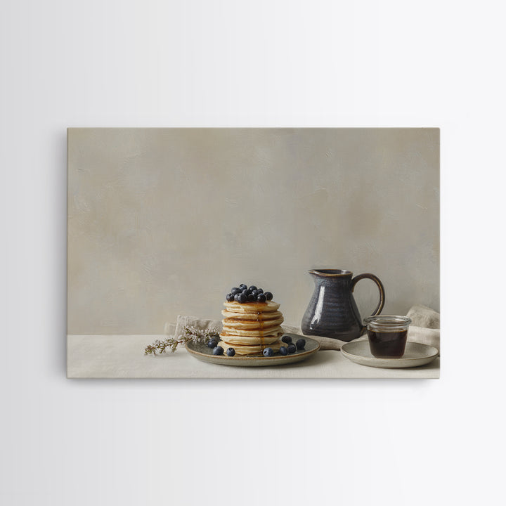 Blueberry Pancakes Still Life Framed Canvas Print, Bed and Breakfast Art, Folk Art, Living Room Decor, Fine Art, BAB-3x2-36
