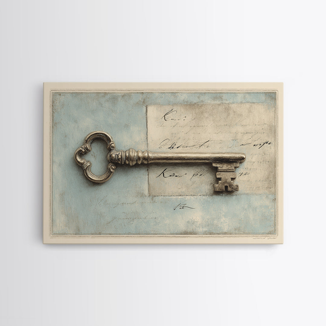 Antique Key and Handwritten Letter Arrangement Without Canvas Print, Bed and Breakfast Art, Bedroom Art, Living Room Decor, BAB-3x2-37
