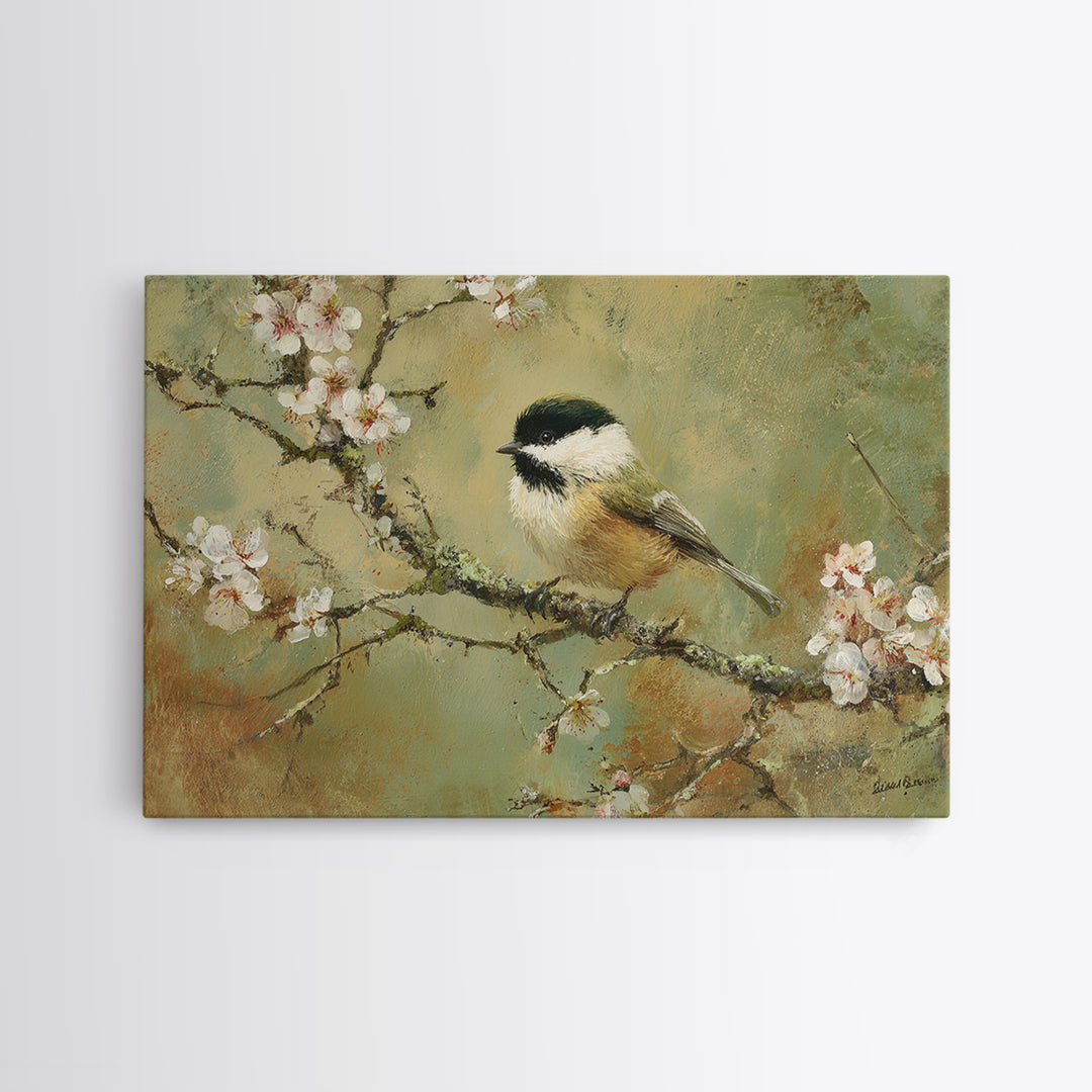 Small Bird on a Flowering Branch Canvas Print, Bed and Breakfast Art, Bedroom Wall Art, Living Room Decor, Watercolor Art, BAB-3x2-42
