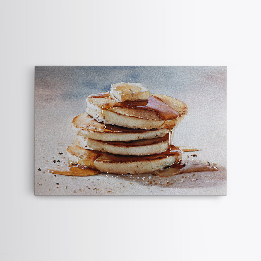 Blueberry Pancakes Still Life Framed Canvas Print, Bed and Breakfast Art, Textured Painting, Living Room Decor, Fine Art, BAB-3x2-60