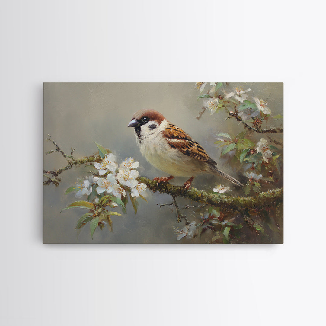 Small Bird on a Flowering Branch Canvas Print, Bed and Breakfast Art, Bedroom Wall Art, Living Room Decor, Watercolor Art, BAB-3x2-66