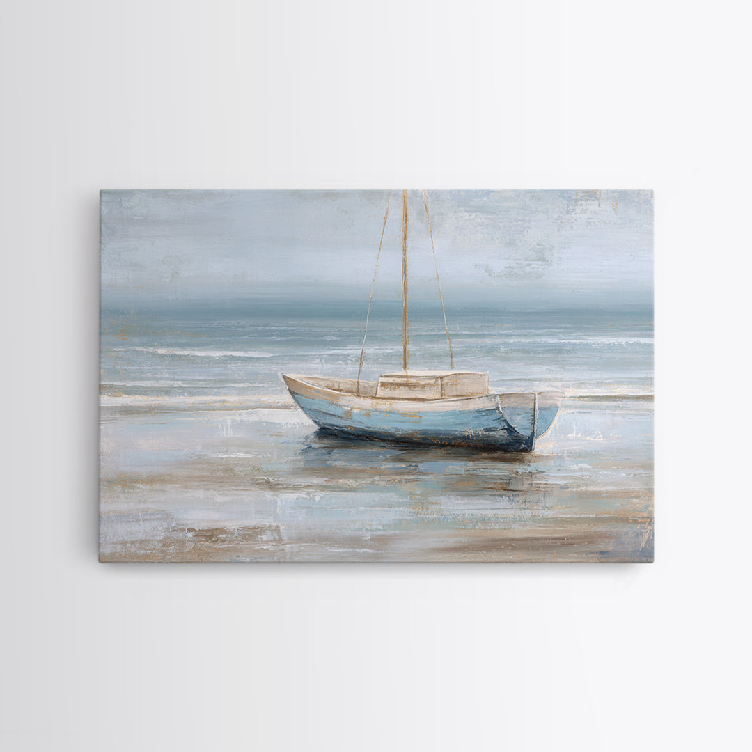 Coastal Inn Sailboat at Sunrise Framed Canvas Print, Bed and Breakfast Art, Gallery Decor, Living Room Decor, Fine Art, BAB-3x2-69