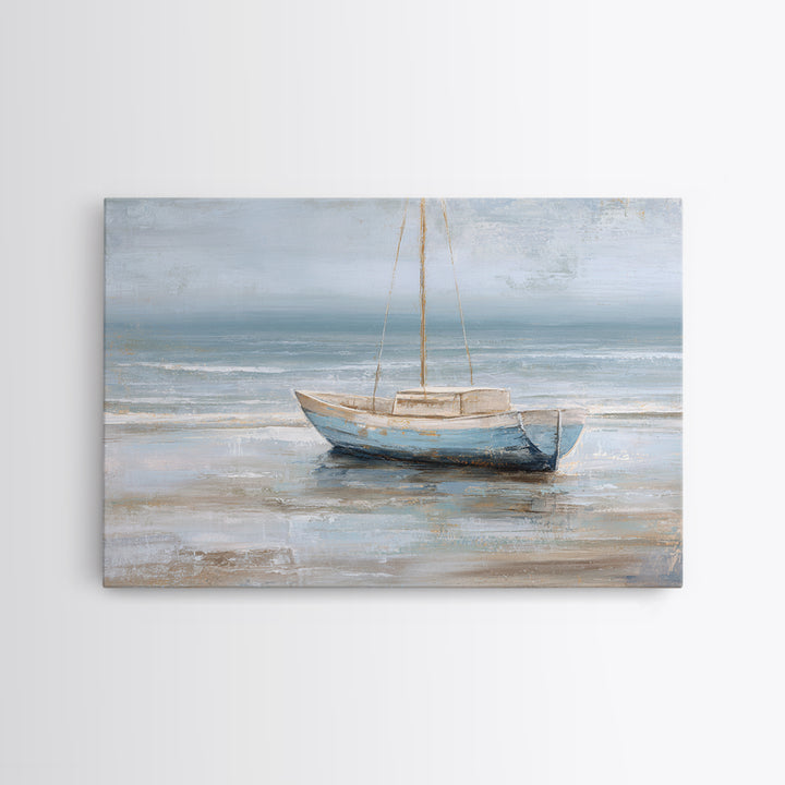 Coastal Inn Sailboat at Sunrise Framed Canvas Print, Bed and Breakfast Art, Gallery Decor, Living Room Decor, Fine Art, BAB-3x2-69