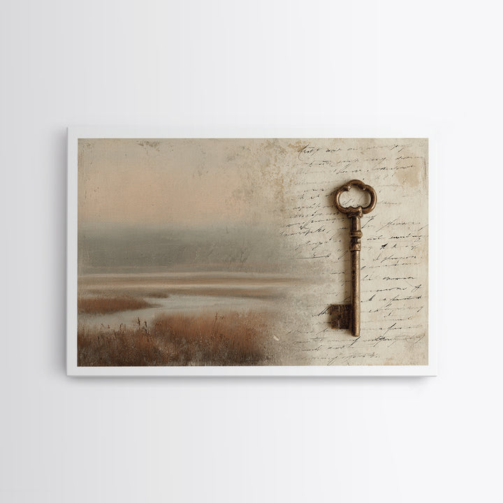 Antique Key and Handwritten Canvas Print, Bed and Breakfast Art, Statement Artwork, Living Room Decor, Fine Art Print, BAB-3x2-85