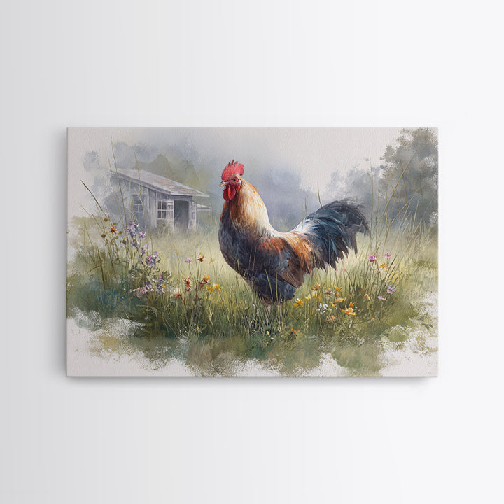 Rooster and Wildflower Country Portrait Canvas Print, Bed and Breakfast Art, Canvas Wall Art, Living Room Decor, BAB-3x2-95