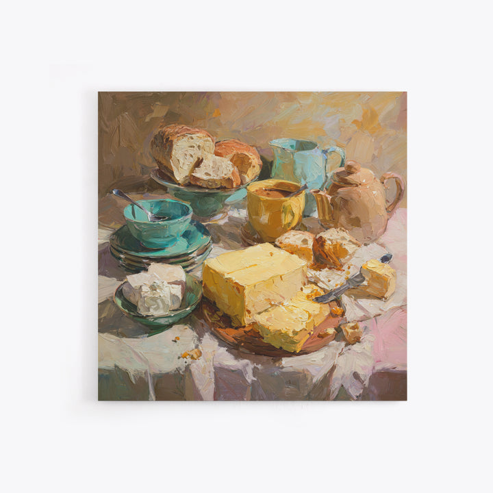 Painterly Eclair and Coffee Still Life Framed Canvas Print, Bakery Art, Print, Bakery Decor, Fine Art, Patisserie, Food Art, BAK-1x1-12