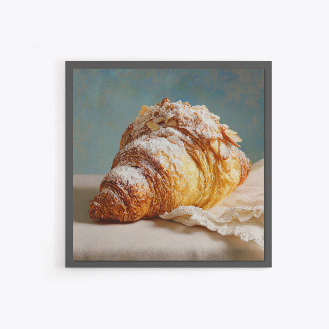 Almond Croissant Closeup Canvas Print, Bakery Art, Kitchen Prints, Bakery Decor, Oil Painting, Patisserie, Fine Art, Kids Art, BAK-1x1-15