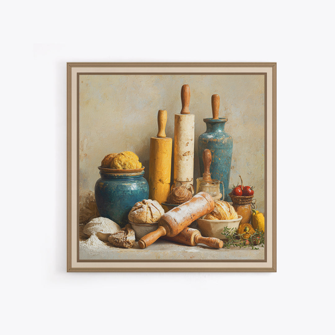 Patisserie Pattern of Rolling Pins and Pastries Framed Canvas Print, Bakery Art, Neutral Decor, Bakery Decor, Patisserie, BAK-1x1-21