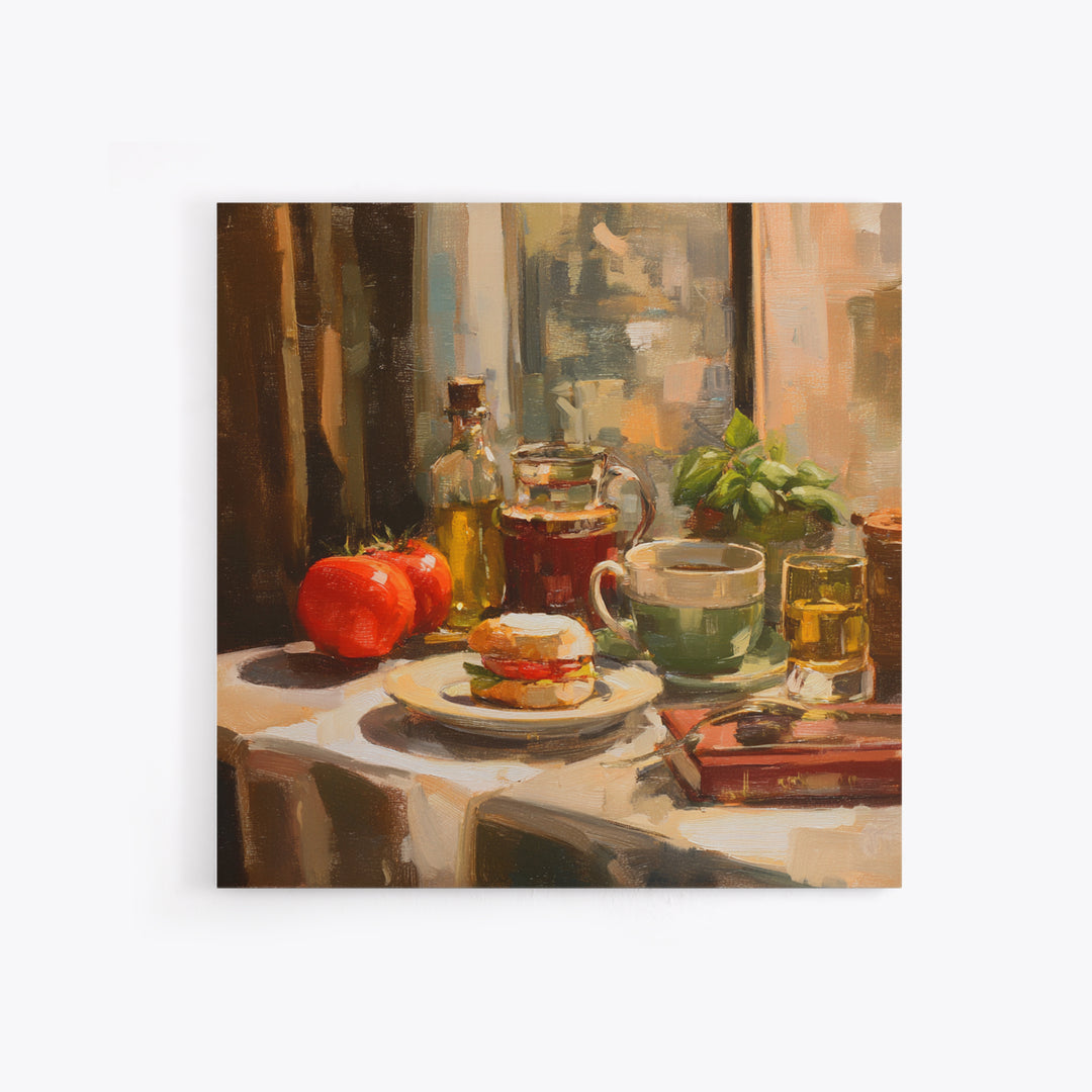 Painterly Eclair and Coffee Still Life Canvas Print, Bakery Art, Printable Art, Bakery Decor, Watercolor Art, Patisserie, BAK-1x1-36