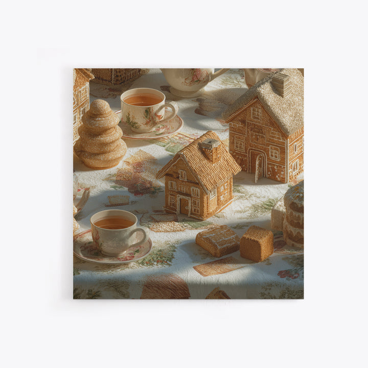 Gingerbread Houses in Charming Folk Art Style Framed Canvas Print, Bakery Art, Gallery Decor, Bakery Decor, Patisserie, BAK-1x1-38