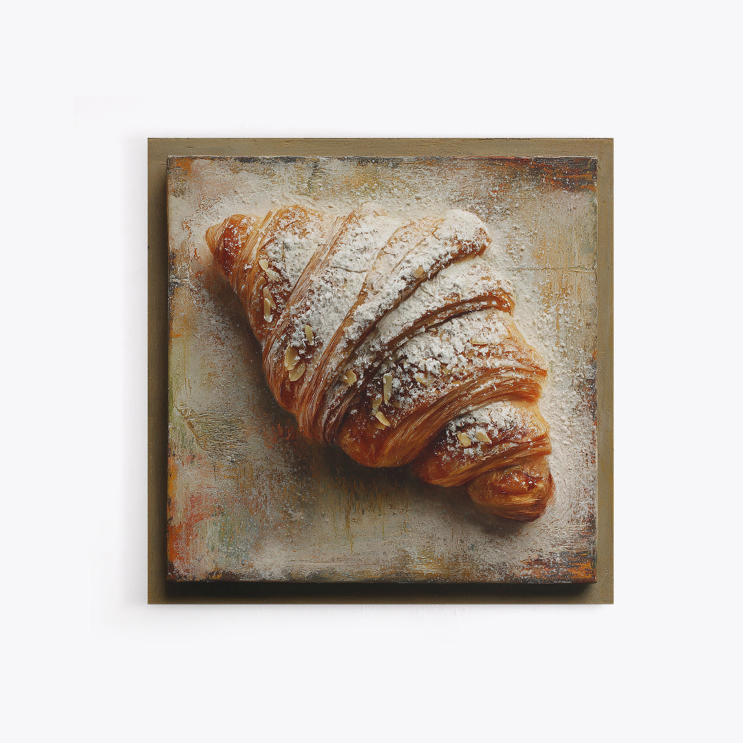 Almond Croissant Closeup Framed Canvas Print, Bakery Art, Kitchen Art Print, Bakery Decor, Fine Art, Patisserie, Modern Decor, BAK-1x1-39