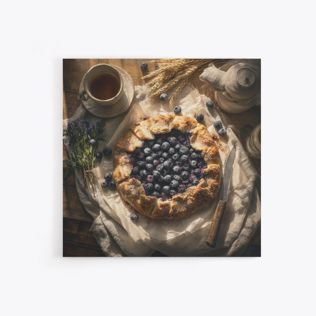 Blueberry Galette with Rustic Farmhouse Texture Framed Canvas Print, Bakery Art, Kitchen Print, Bakery Decor, Patisserie, BAK-1x1-47