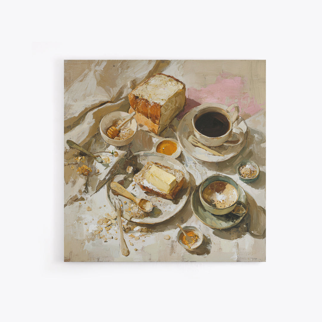 Painterly Eclair and Coffee Still Life Canvas Print, Bakery Art, Kitchen Art Print, Bakery Decor, Fine Art, Patisserie, BAK-1x1-60