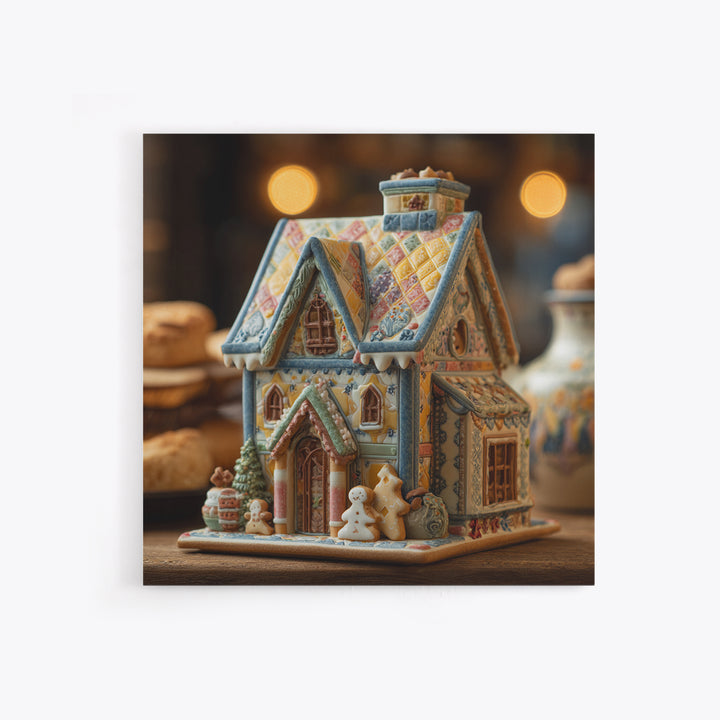 Gingerbread Houses in Charming Folk Art Style Framed Canvas Print, Bakery Art, Gallery Decor, Bakery Decor, Patisserie, BAK-1x1-62