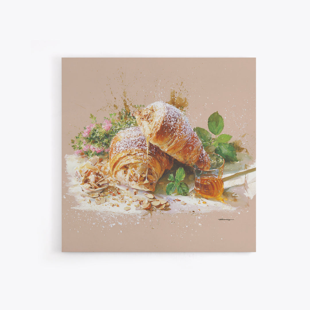 Almond Croissant Closeup Framed Canvas Print, Bakery Art, Neutral Decor, Bakery Decor, Fine Art, Patisserie, Home Decor, BAK-1x1-63