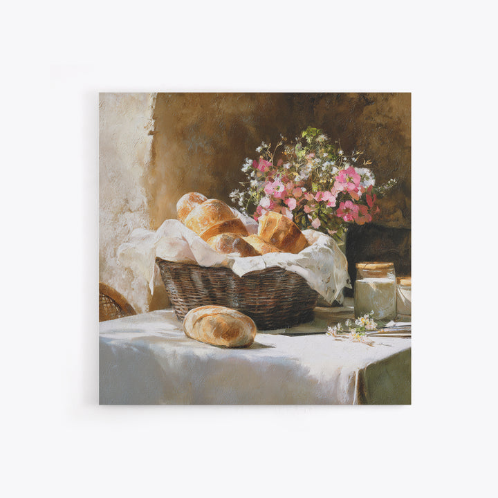 French Market Basket Filled Framed Canvas Print, Bakery Art, French Wall Art, Bakery Decor, Fine Art, Patisserie, Room Decor, BAK-1x1-66