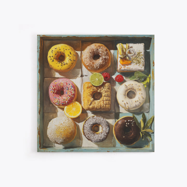 Whimsical Donut Assortment Canvas Print, Bakery Art, Print, Bakery Decor, Fine Art, Patisserie, Food Art, Kitchen Print, BAK-1x1-81