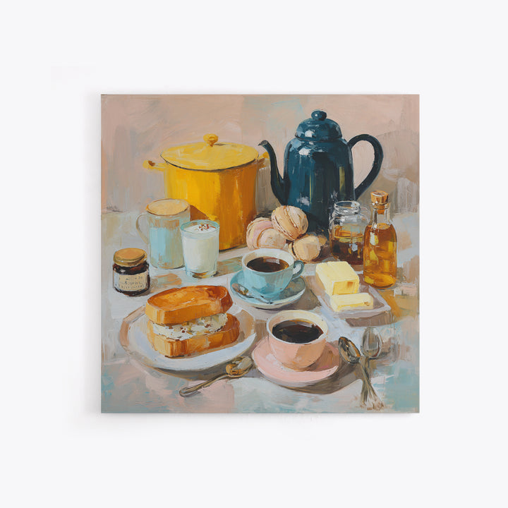 Painterly Eclair and Coffee Still Life Framed Canvas Print, Bakery Art, French Wall Art, Bakery Decor, Abstract Art, Patisserie, BAK-1x1-84
