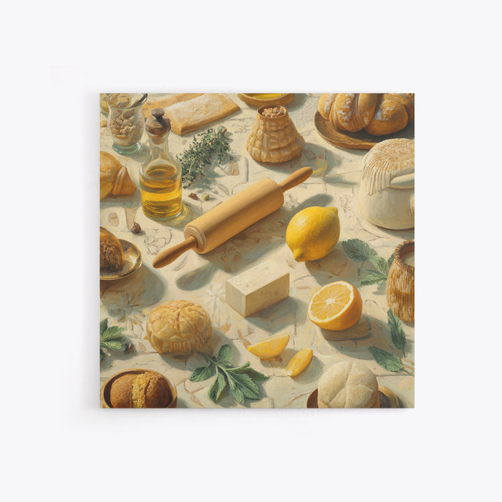 Patisserie Pattern of Rolling Pins and Pastries Framed Canvas Print, Bakery Art, Wall Art, Bakery Decor, Oil Painting, BAK-1x1-93