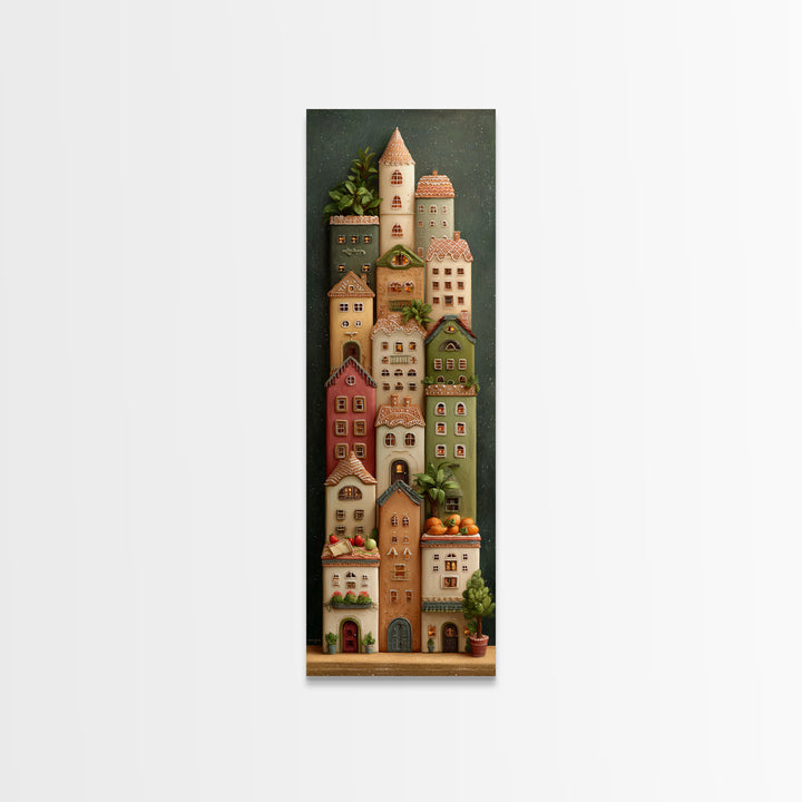 Gingerbread Houses in Charming Folk Art Style Canvas Print, Bakery Art, Kids Art, Bakery Decor, Fine Art, Patisserie, BAK-1x3-2