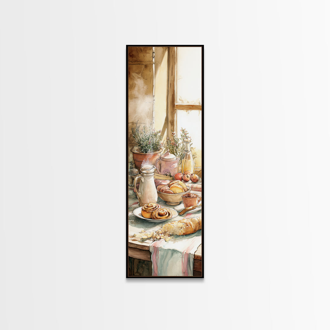 Cinnamon Rolls in a Warm Country Kitchen Canvas Print, Bakery Art, Watercolor Art, Bakery Decor, Fine Art, Patisserie, BAK-1x3-23