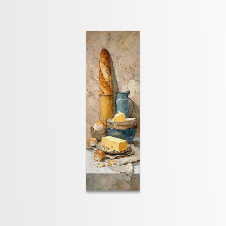 Baguette and Butter Still Life on Marble Canvas Print, Bakery Art, Digital Print, Bakery Decor, Fine Art, Patisserie, BAK-1x3-44