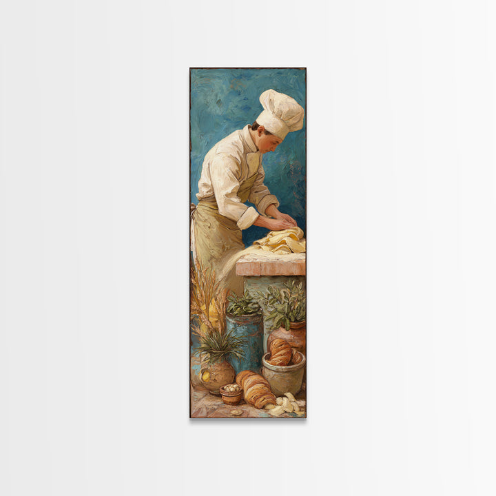 Baker Hands Shaping Dough Framed Canvas Print, Bakery Art, Textured Painting, Bakery Decor, Fine Art, Patisserie, Printable Art, BAK-1x3-53