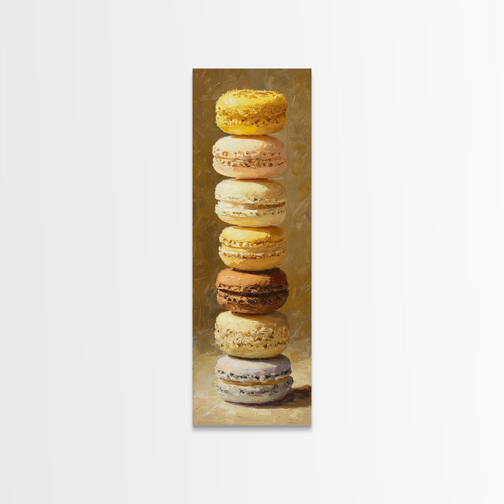 Single Perfect Macaron Tower Canvas Print, Bakery Art, Bakery, Bakery Decor, Oil Painting, Patisserie, Minimalist Decor, BAK-1x3-63