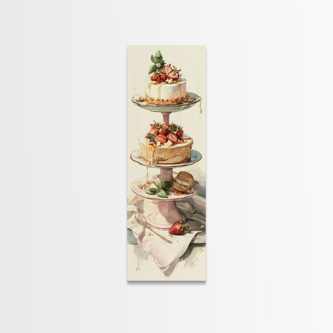 Pastel Cake Stand Canvas Print, Bakery Art, Kitchen Wall Decor, Bakery Decor, Fine Art, Patisserie, Whimsical Wall Art, BAK-1x3-73