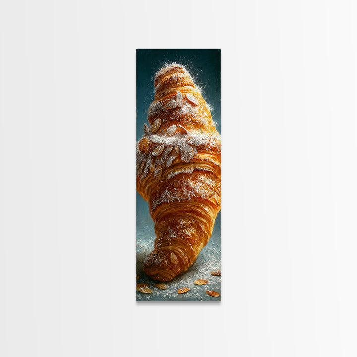 Almond Croissant Closeup Framed Canvas Print, Bakery Art, Neutral Decor, Bakery Decor, Fine Art, Patisserie, Home Decor, BAK-1x3-75