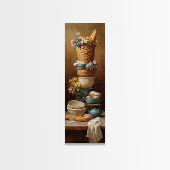 French Market Basket Filled Canvas Print, Bakery Art, Statement Artwork, Bakery Decor, Fine Art, Patisserie, Art Print, BAK-1x3-78