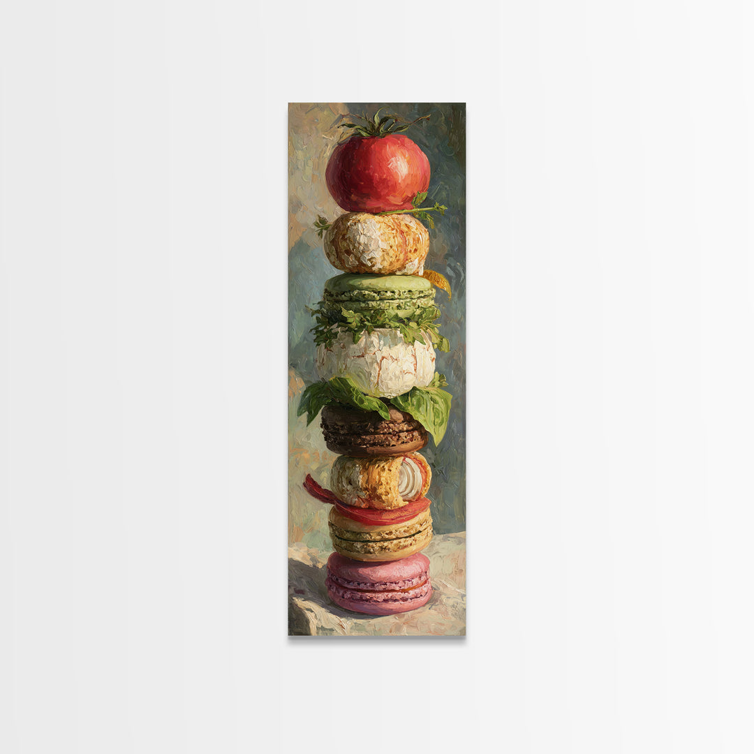 Single Perfect Macaron Tower Framed Canvas Print, Bakery Art, Statement Artwork, Bakery Decor, Fine Art, Patisserie, Art Print, BAK-1x3-87