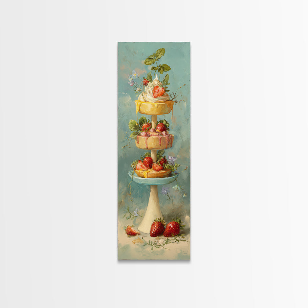 Pastel Cake Stand Canvas Print, Bakery Art, Boho Decor, Bakery Decor, Oil Painting, Patisserie, Kitchen Decor, BAK-1x3-97