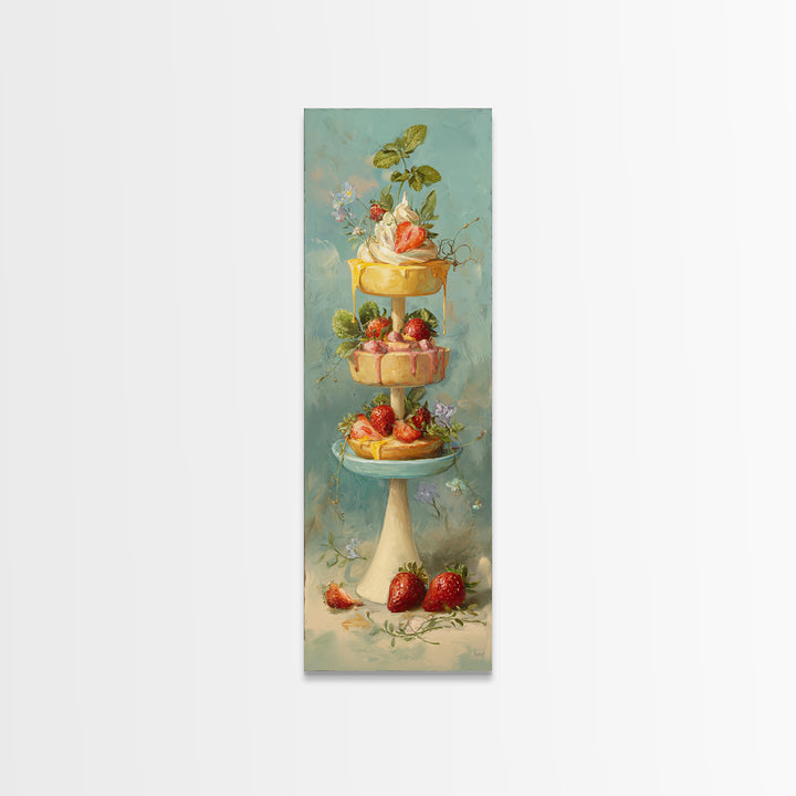 Pastel Cake Stand Canvas Print, Bakery Art, Boho Decor, Bakery Decor, Oil Painting, Patisserie, Kitchen Decor, BAK-1x3-97