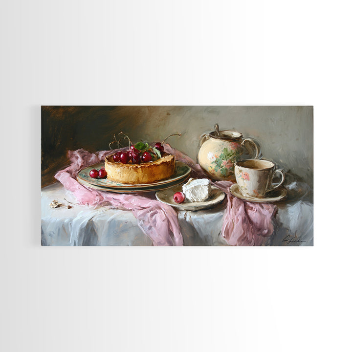 Cherry Tart Still Life Framed Canvas Print, Bakery Art, Digital Print, Bakery Decor, Fine Art, Patisserie, Kitchen Art Print, BAK-2x1-1
