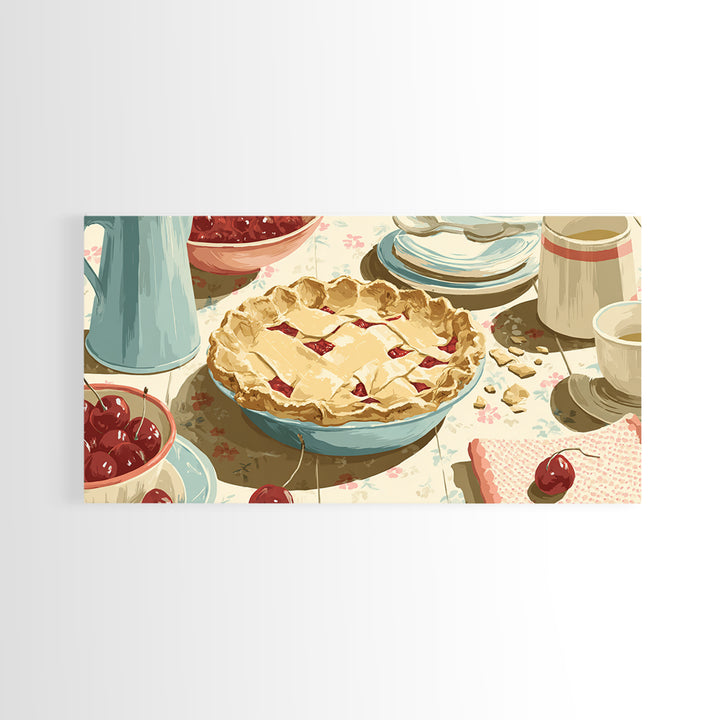 Retro Diner Pie Illustration Framed Canvas Print, Bakery Art, Room Decor, Bakery Decor, Fine Art, Patisserie, Digital Print, BAK-2x1-12