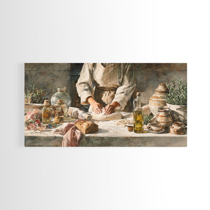 Baker Hands Shaping Dough Framed Canvas Print, Bakery Art, Printable Wall Art, Bakery Decor, Patisserie, Coffee Wall Art, BAK-2x1-13